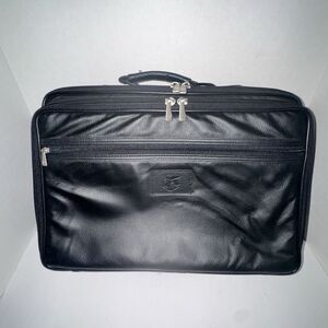 Vintage Case-Tek Black Leather Expandable Laptop Briefcase Travel Business Bag